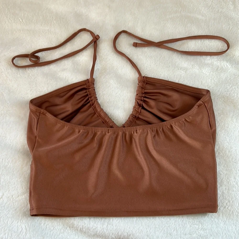 Brown Satin Crop Top - Picture 2 of 3
